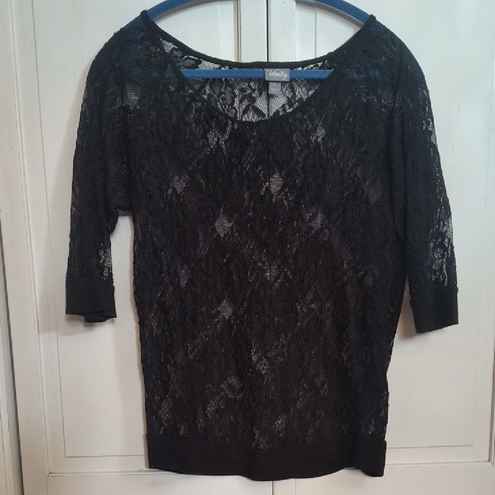 Vanity Black Lace Blouse L
